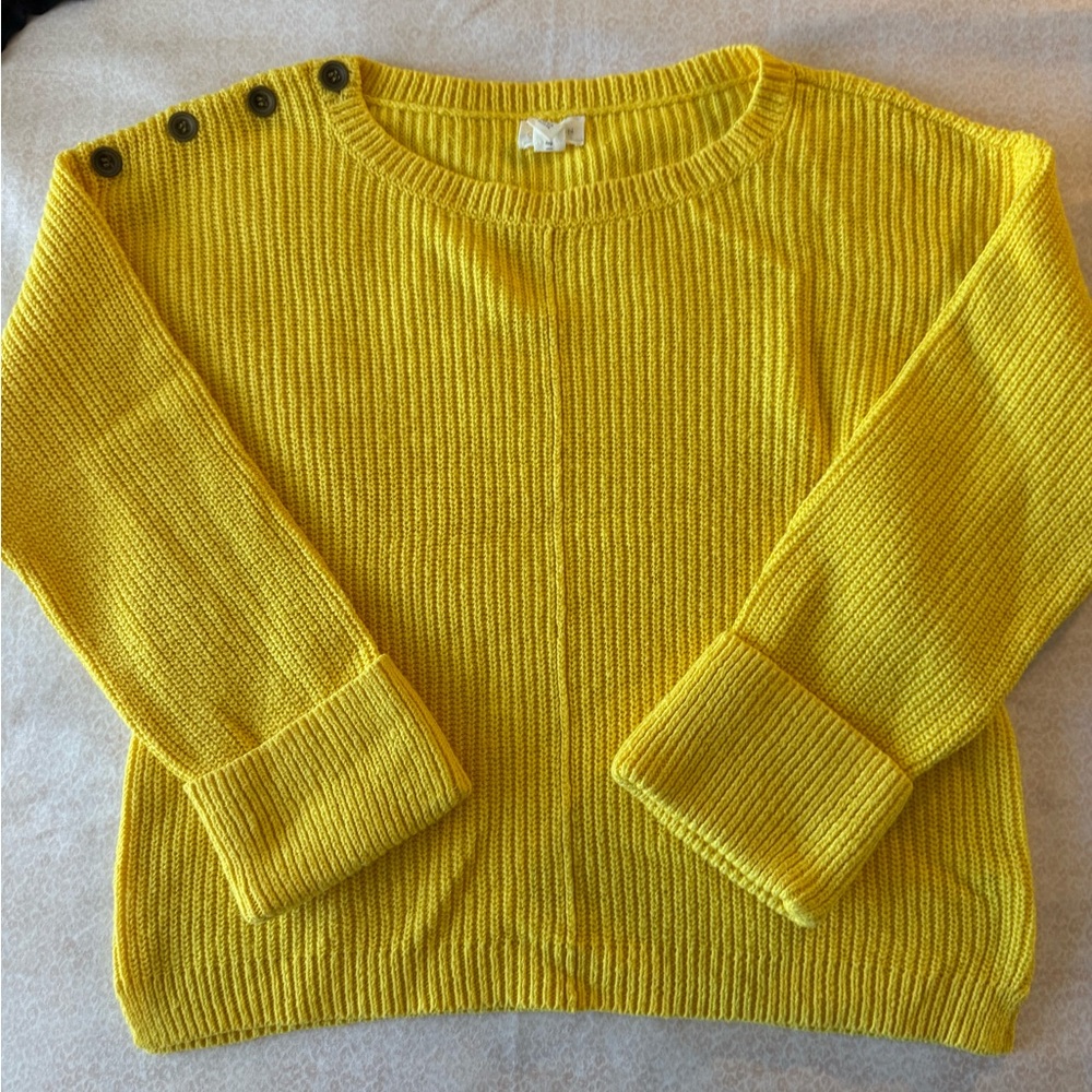 Caslon Mustard Button-Shoulder Sweater